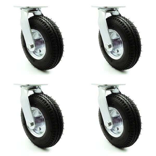 Service Caster 8 Inch Black Pneumatic Wheel Swivel Caster Set SCC-100S280-PNB-4 - main